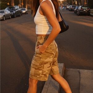 Carhartt W’ Cargo Bermuda Shorts — Desert Camo Ripstop, Long Utility